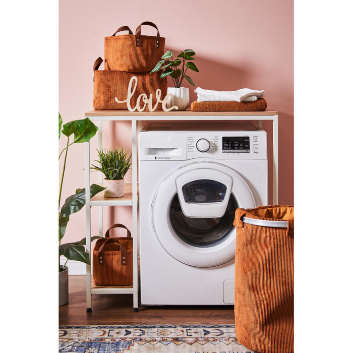 Mobile Lavatrice Janet Con 2 Ripiani Metallo Bianco /legno Trattato Naturale 90x60x93cm