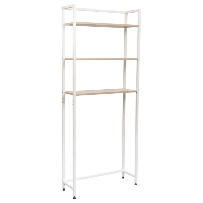 Mobile Lavatrice Janet Con 3 Ripiani Metallo Bianco /legno Trattato Naturale 68x24x165cm