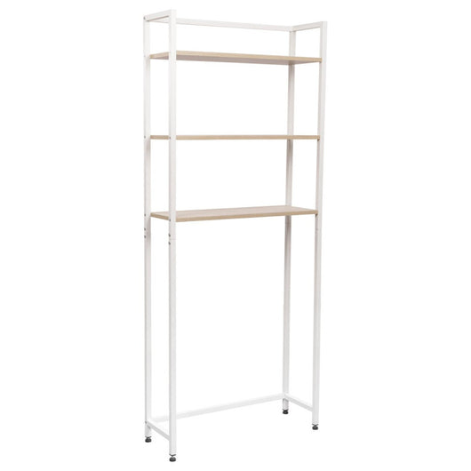 Mobile Lavatrice Janet Con 3 Ripiani Metallo Bianco /legno Trattato Naturale 68x24x165cm