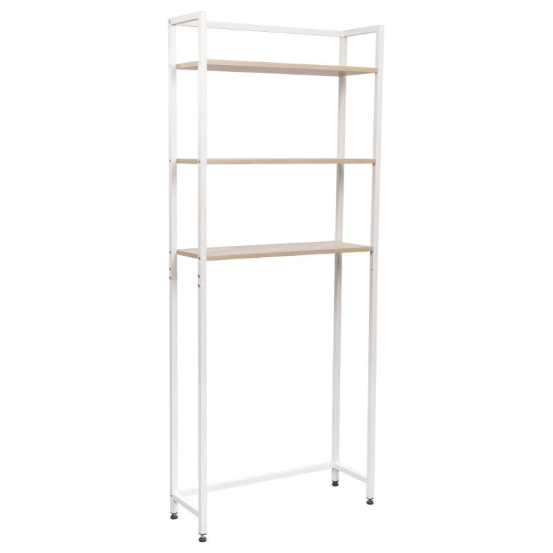 Mobile Lavatrice Janet Con 3 Ripiani Metallo Bianco /legno Trattato Naturale 68x24x165cm