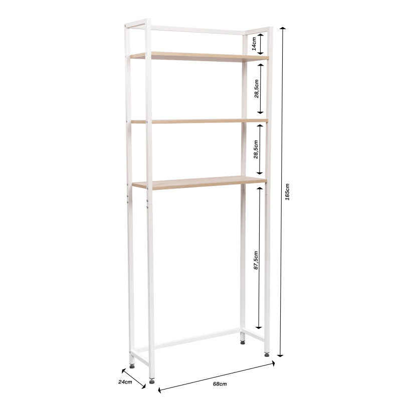 Mobile Lavatrice Janet Con 3 Ripiani Metallo Bianco /legno Trattato Naturale 68x24x165cm