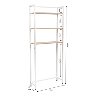 Mobile Lavatrice Janet Con 3 Ripiani Metallo Bianco /legno Trattato Naturale 68x24x165cm