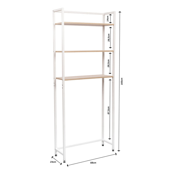 Mobile Lavatrice Janet Con 3 Ripiani Metallo Bianco /legno Trattato Naturale 68x24x165cm