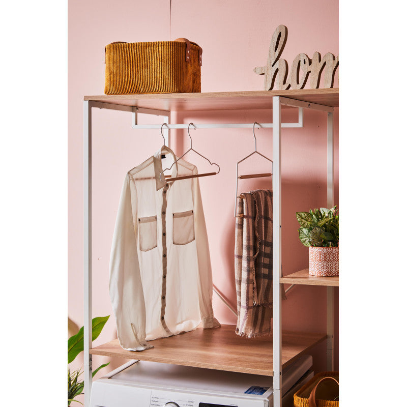 Mobile Lavatrice Janetcon 4 Ripiani Metallo Bianco /legno Trattato Naturale 100x60x177cm