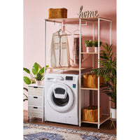 Mobile Lavatrice Janetcon 4 Ripiani Metallo Bianco /legno Trattato Naturale 100x60x177cm