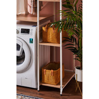 Mobile Lavatrice Janetcon 4 Ripiani Metallo Bianco /legno Trattato Naturale 100x60x177cm