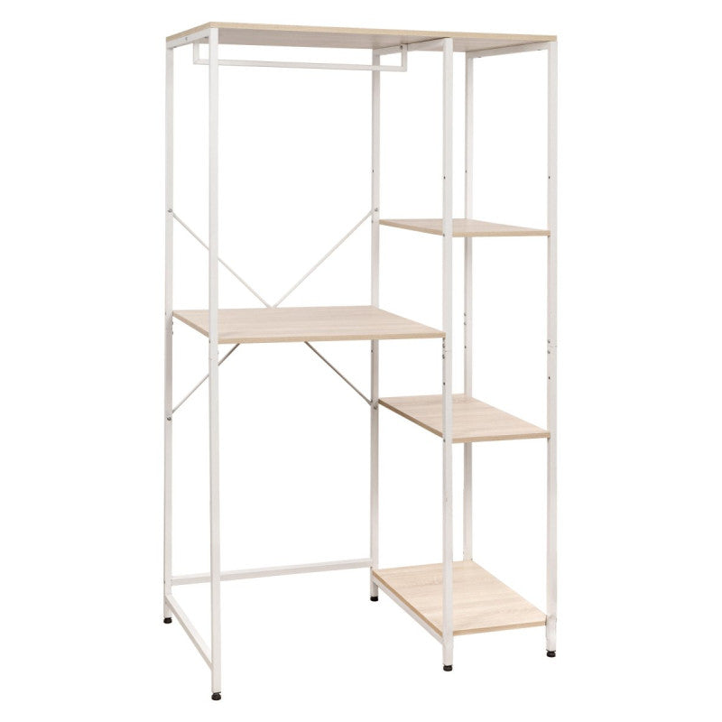 Mobile Lavatrice Janetcon 4 Ripiani Metallo Bianco /legno Trattato Naturale 100x60x177cm