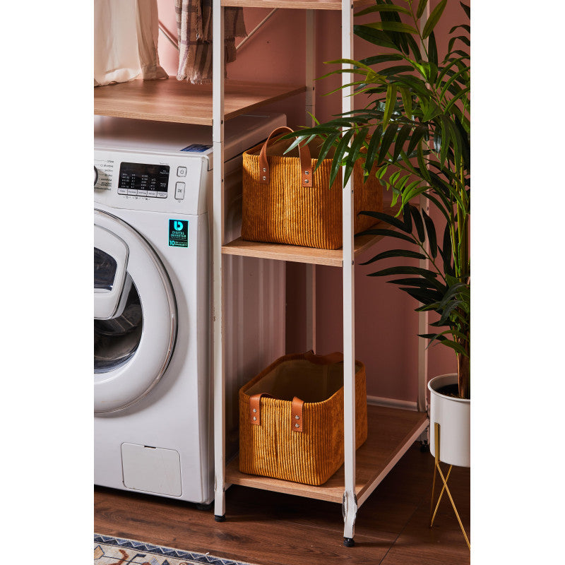 Mobile Lavatrice Janetcon 4 Ripiani Metallo Bianco /legno Trattato Naturale 100x60x177cm