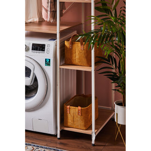 Mobile Lavatrice Janetcon 4 Ripiani Metallo Bianco /legno Trattato Naturale 100x60x177cm