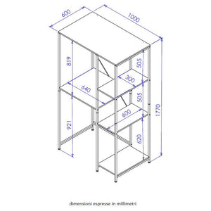 Mobile Lavatrice Janetcon 4 Ripiani Metallo Bianco /legno Trattato Naturale 100x60x177cm