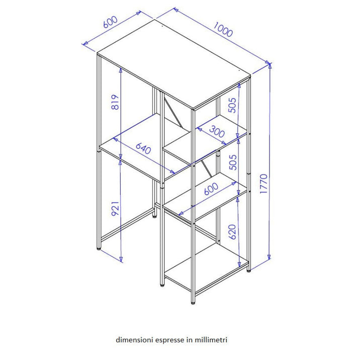 Mobile Lavatrice Janetcon 4 Ripiani Metallo Bianco /legno Trattato Naturale 100x60x177cm