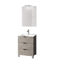 Mobile Bagno 60cm a Terra Effetto Pietra Con Tre Cassetti Specchio e Lampada - Avana Effetto Pietra