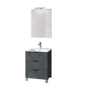Mobile Bagno 60cm a Terra Effetto Pietra Con Tre Cassetti Specchio e Lampada - Blu Effetto Pietra