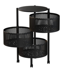 Mobile Mobiletto Tavolino Metallo Nero 3 Scomparti Portatutto Regolabile 30x60cm         