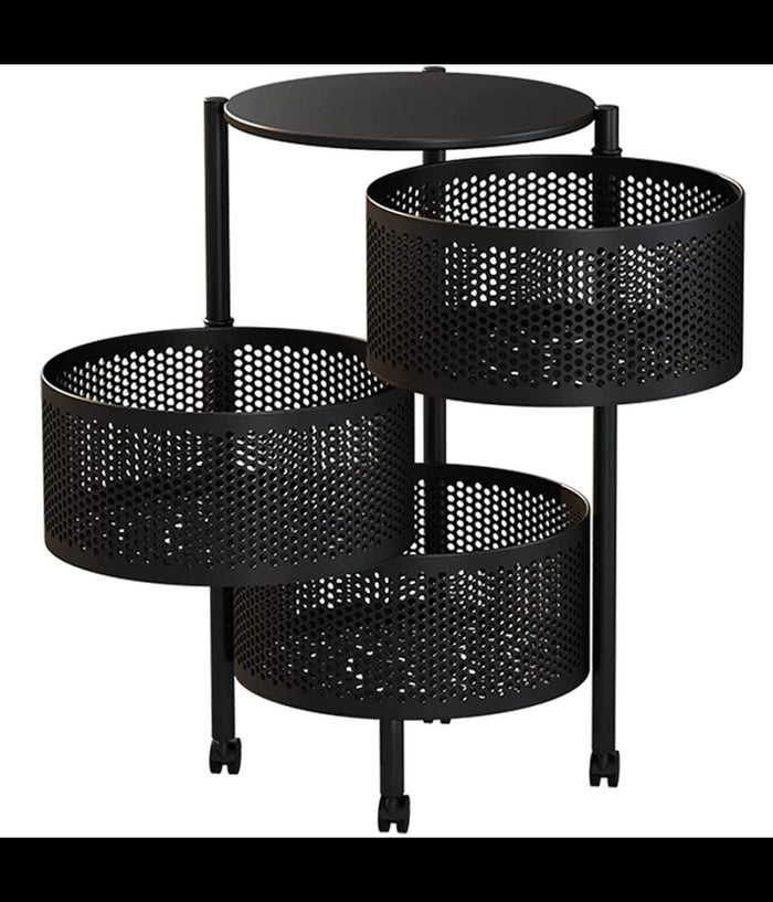 Mobile Mobiletto Tavolino Metallo Nero 3 Scomparti Portatutto Regolabile 30x60cm         