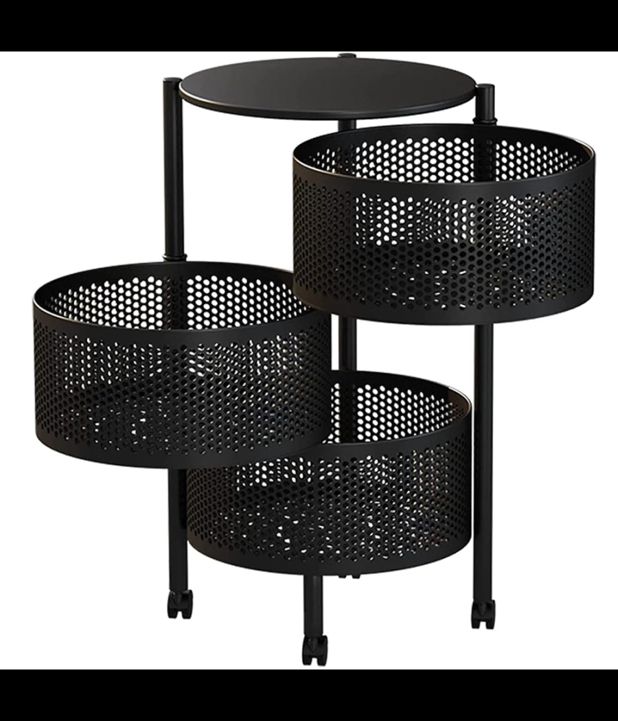 Mobile Mobiletto Tavolino Metallo Nero 3 Scomparti Portatutto Regolabile 30x60cm         