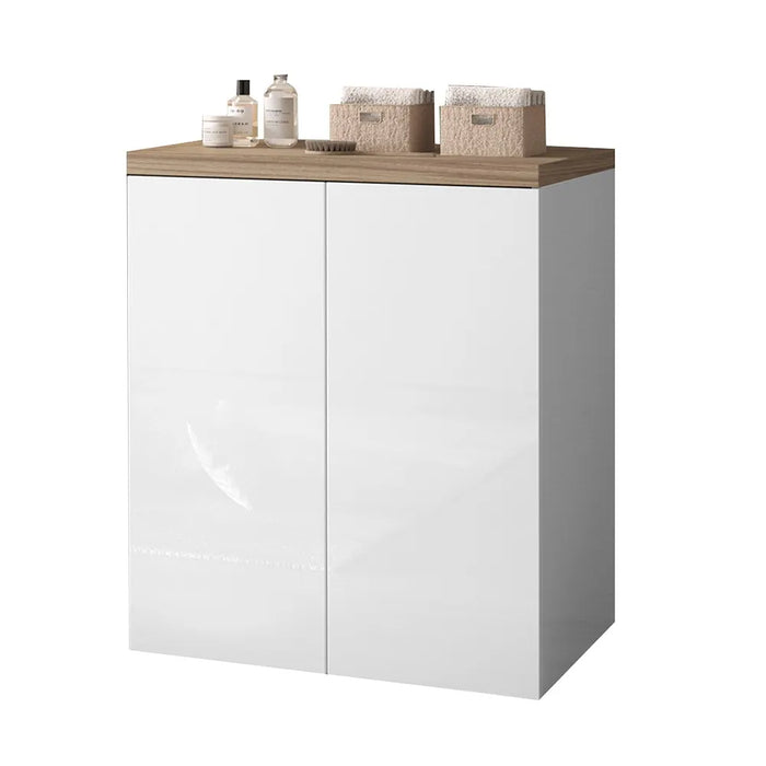 Mobile multiuso con due ante 79x65x91 cm effetto legno e bianco Wanda