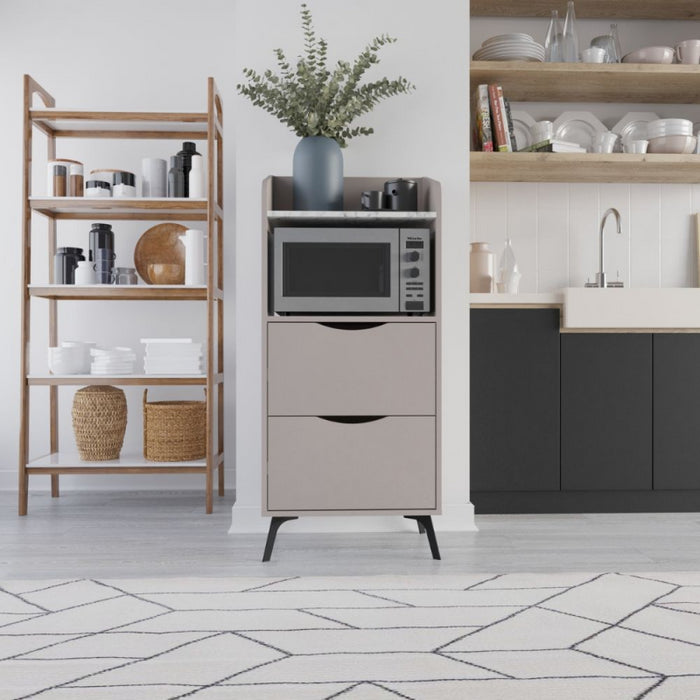 Mobile multiuso Gorki con cassetti light mocha e ripiano carrara bianco