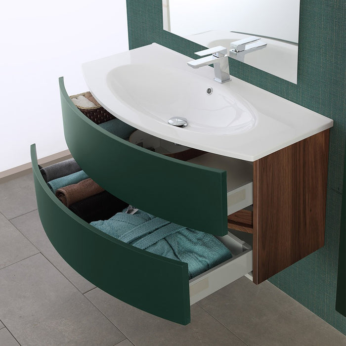 Mobile per bagno sospeso 90 cm Maiori verde con lavabo e specchio 