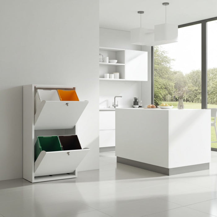 Mobile per la raccolta differenziata EMI – 4 scomparti (80 L), bianco, design moderno e funzionale