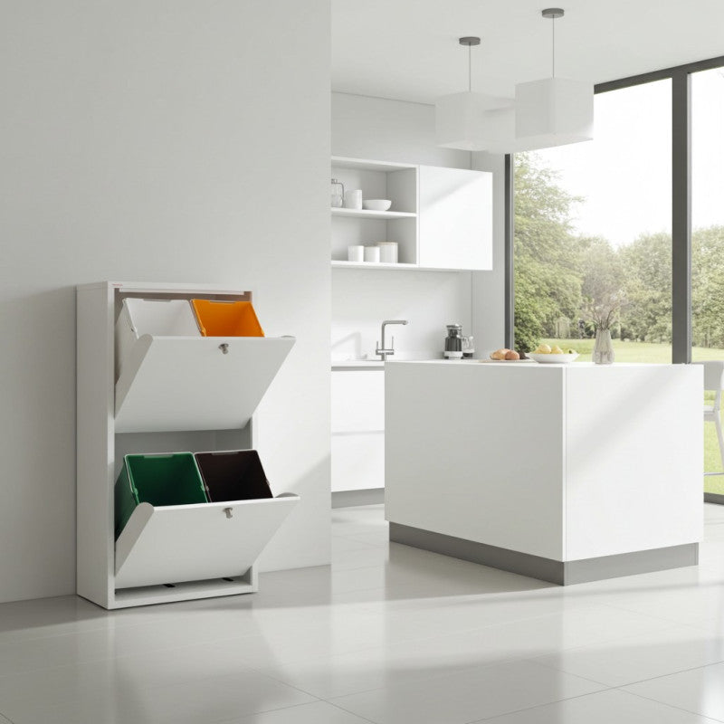 Mobile per la raccolta differenziata EMI – 4 scomparti (80 L), bianco, design moderno e funzionale