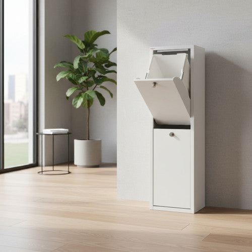 Mobile per la raccolta differenziata LUA – 2 scomparti (40 L), bianco, design moderno e compatto