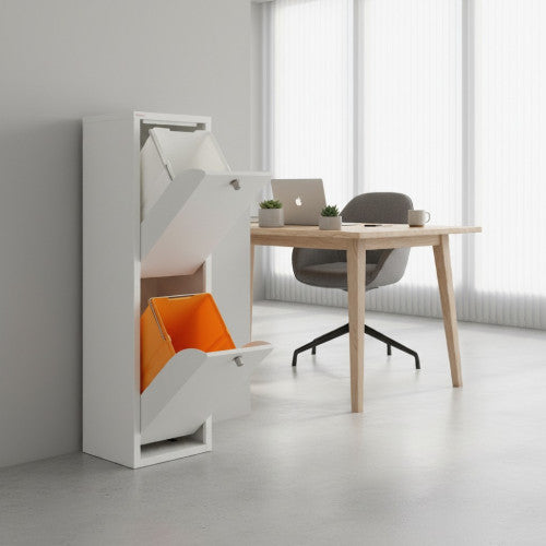 Mobile per la raccolta differenziata LUA – 2 scomparti (40 L), bianco, design moderno e compatto