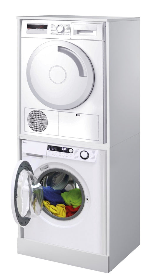 Mobile porta lavatrice e asciugatrice verticale in kit modello Double in nobilitato idrofugo solido e resistente. - NO BRAND