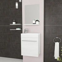 Mobile salvaspazio bagno 40 cm rovere bianco completo di specchio e lavabo