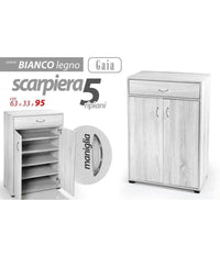 Mobile Scarpiera Armadio 2 Ante Cassetto 5 Ripiani Legno Bianco 95x63x33cm 770937         