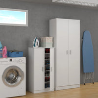 Mobile scarpiera H 108 cm  bianco in legno con 2 ante e 6 ripiani