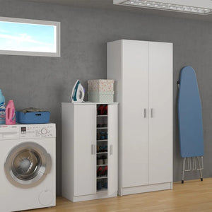 Mobile scarpiera H 108 cm  bianco in legno con 2 ante e 6 ripiani