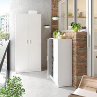 Mobile scarpiera H 108 cm  bianco in legno con 2 ante e 6 ripiani