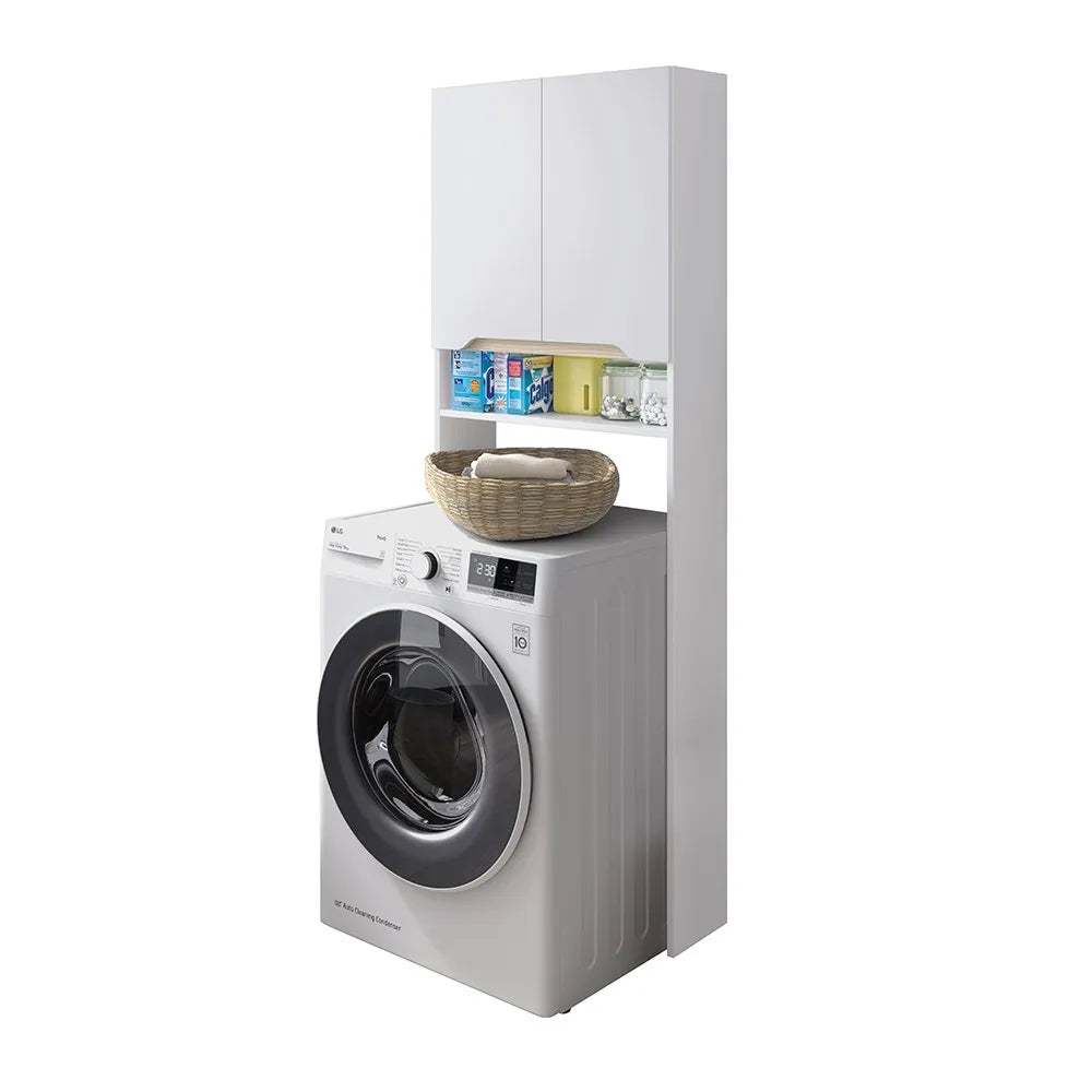 Mobile sopra lavatrice bianco e rovere con ripiani regolabili Brillo