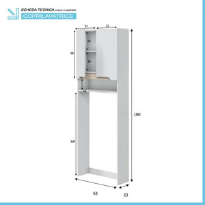 Mobile sopra lavatrice bianco e rovere con ripiani regolabili Brillo