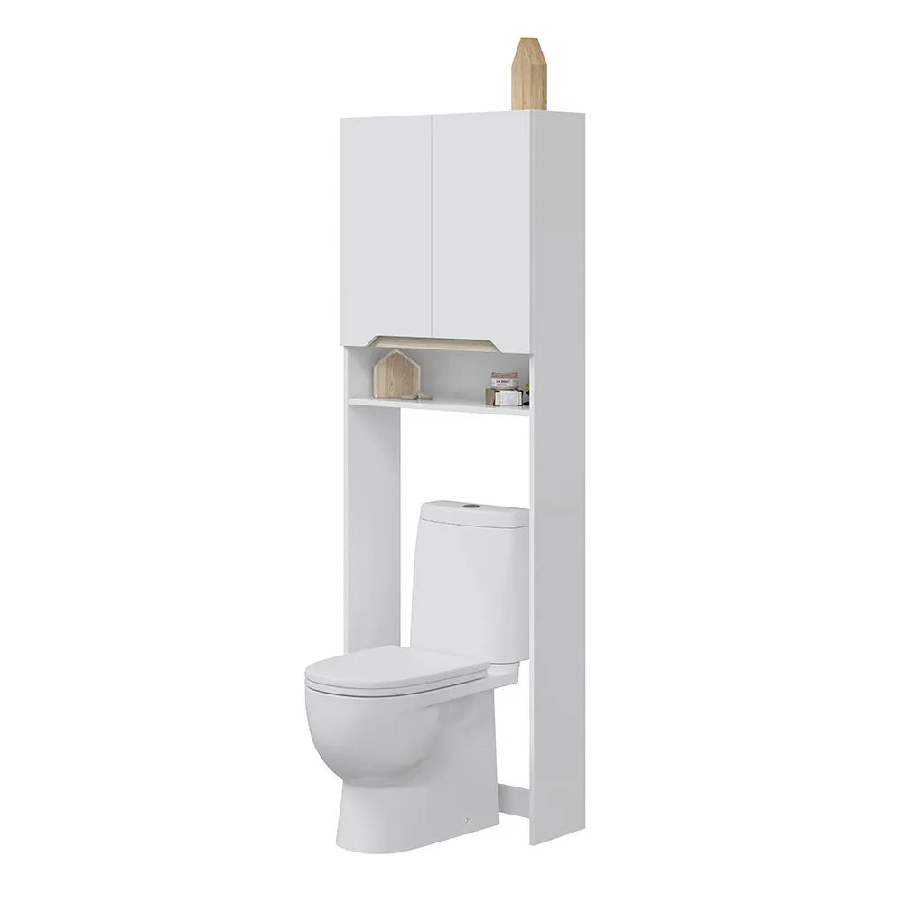 Mobile sopra lavatrice bianco e rovere con ripiani regolabili Brillo