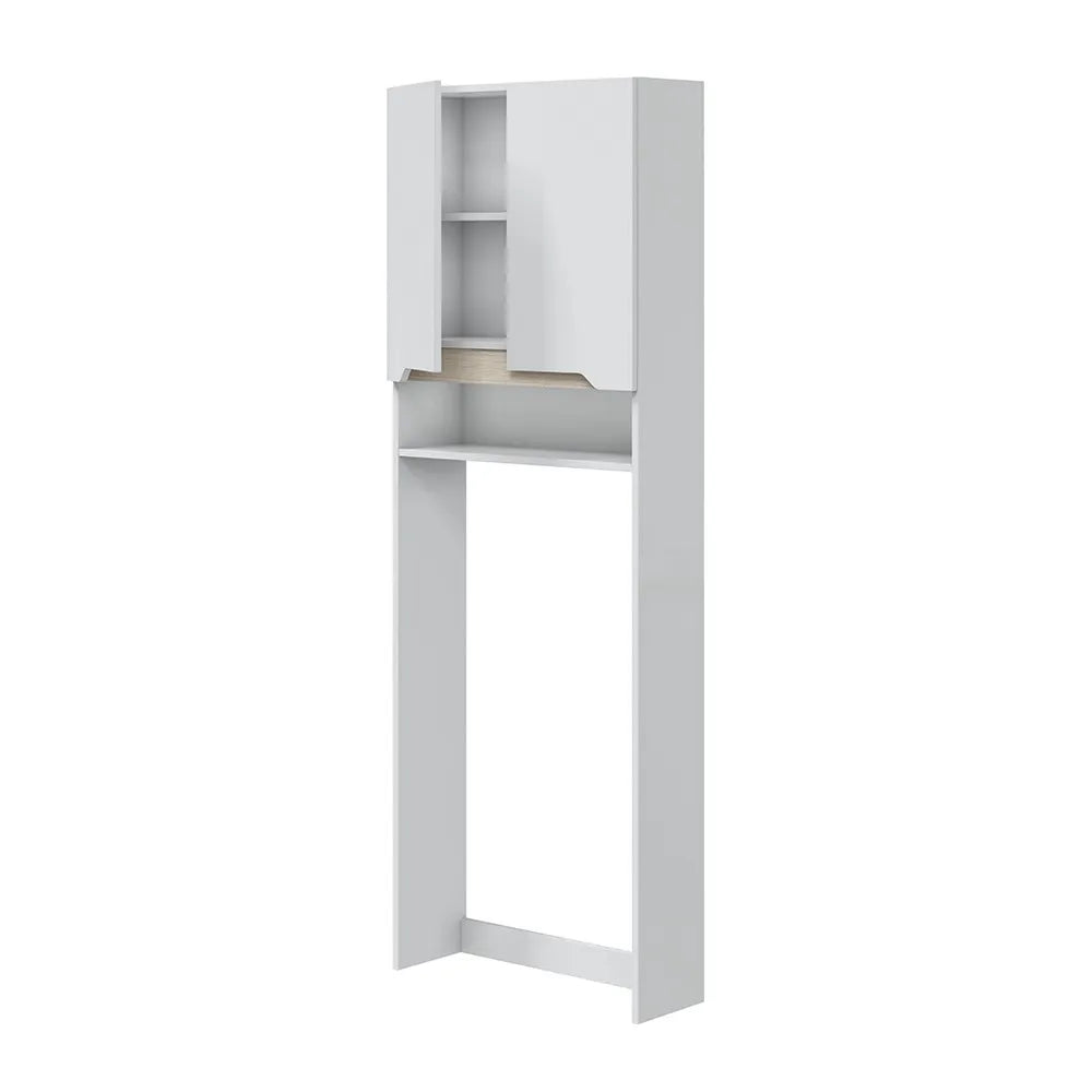 Mobile sopra lavatrice bianco e rovere con ripiani regolabili Brillo