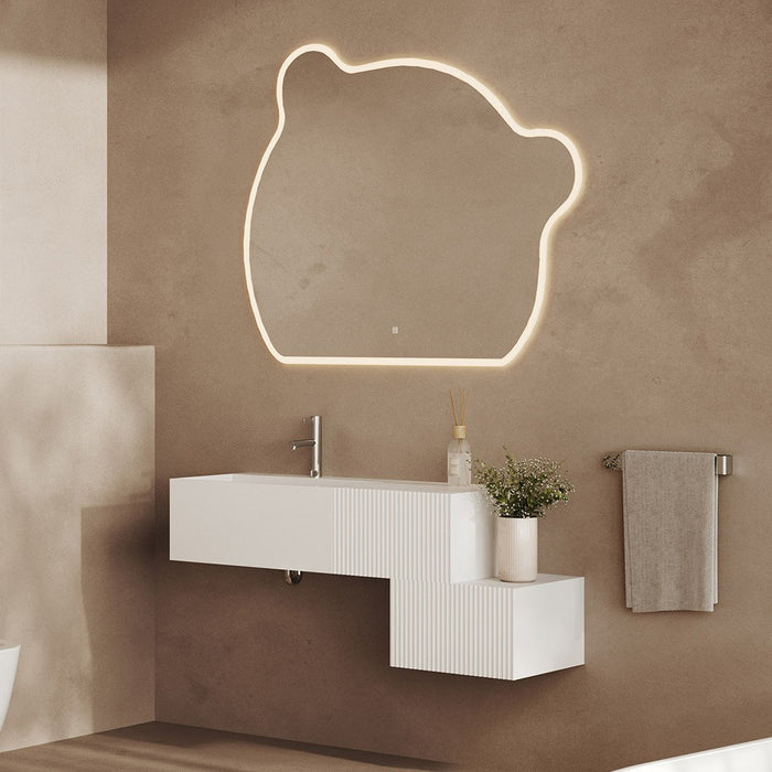 Mobile sospeso 100 cm cannettato bianco opaco lavabo in resina Tevere