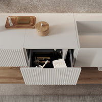 Mobile sospeso 100 cm cannettato bianco opaco lavabo in resina Tevere