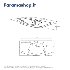 Mobile sospeso 100 cm bianco lucido con un cassetto e lavabo in ceramica, frontale curvo | Lula