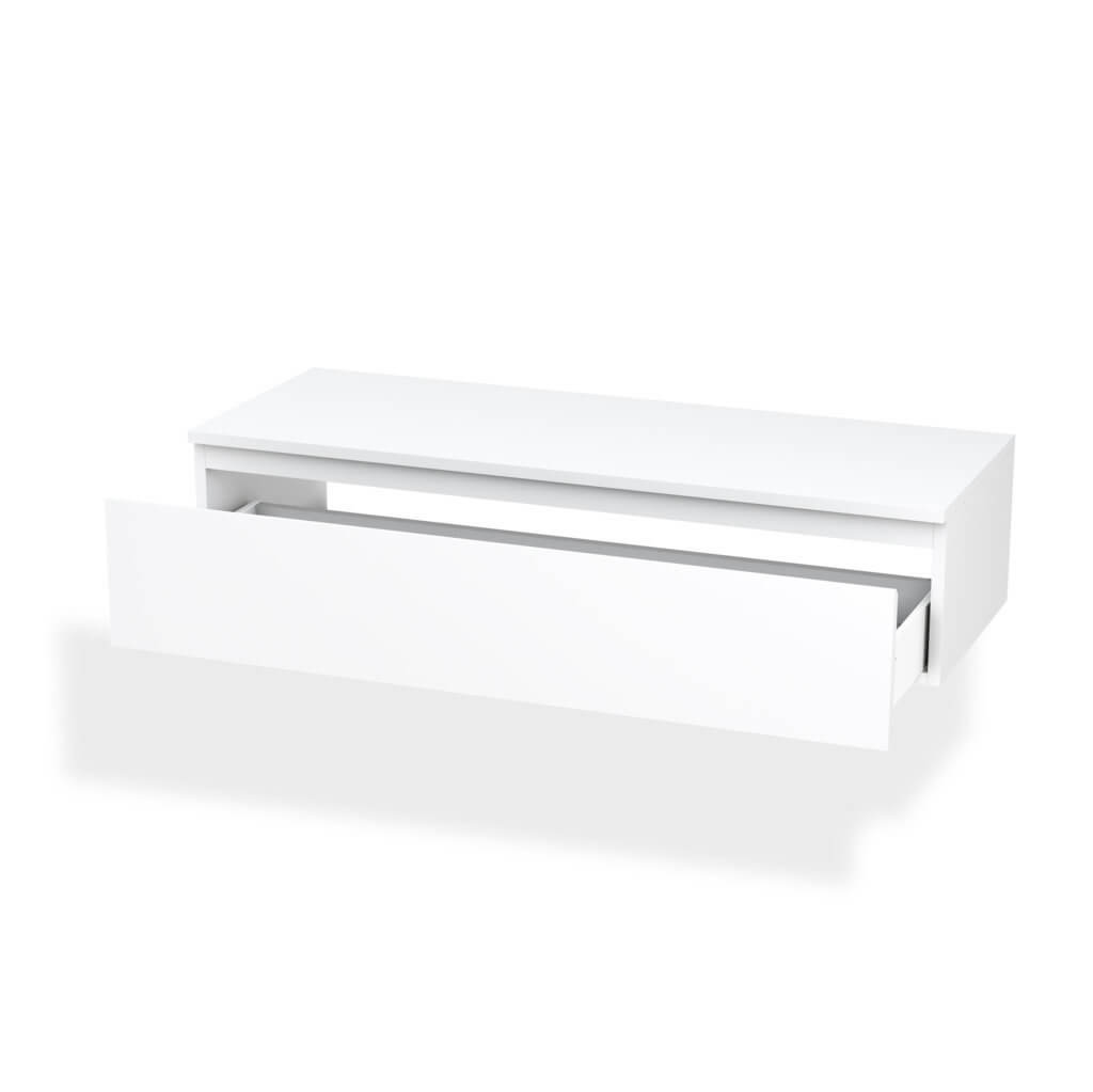 Mobile Bagno 120cm | Lavabo, Doppio Cassettone, Specchio Con Lampada E Cubi Porta Oggetti - Composizione bianca