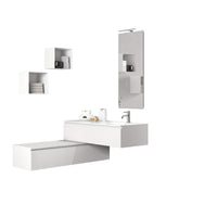 Mobile Bagno 120cm | Lavabo, Doppio Cassettone, Specchio Con Lampada E Cubi Porta Oggetti - Composizione bianca