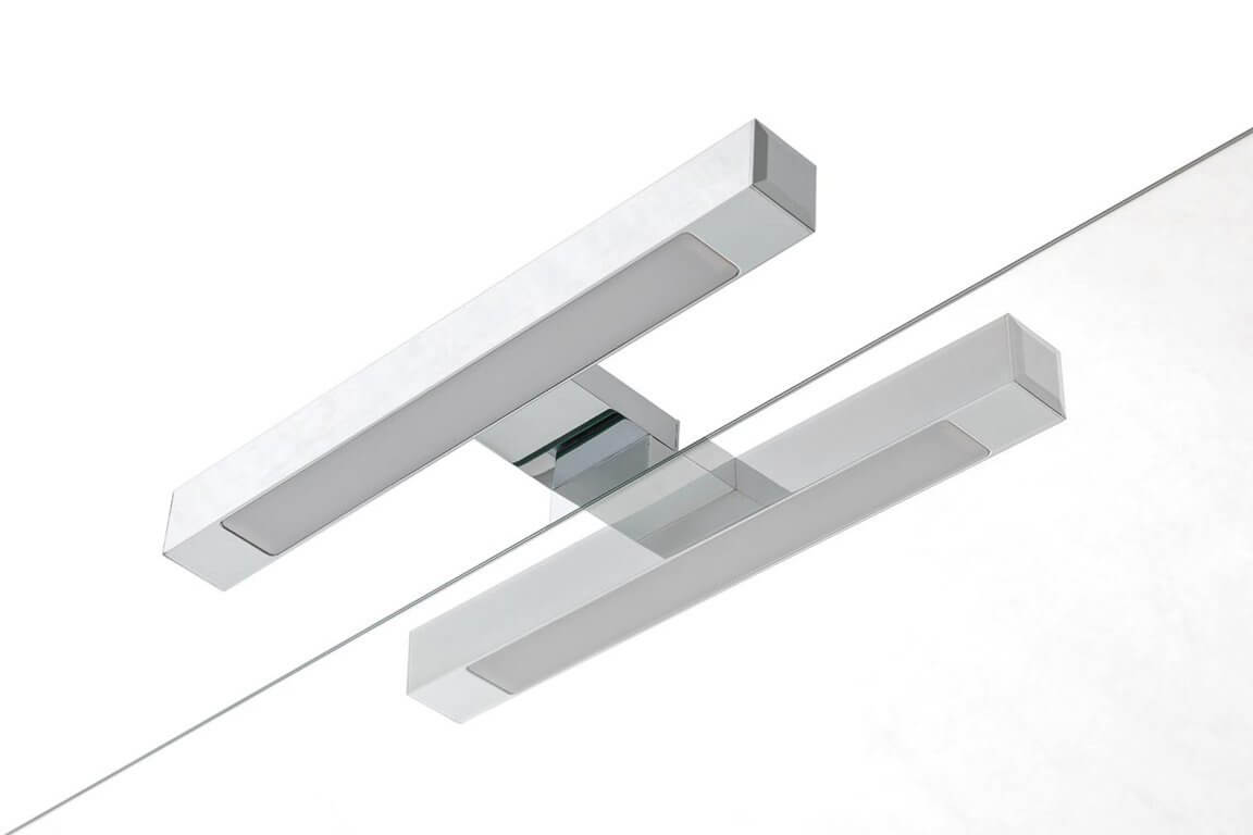 Mobile Bagno 120cm | Lavabo, Doppio Cassettone, Specchio Con Lampada E Cubi Porta Oggetti - Composizione bianca