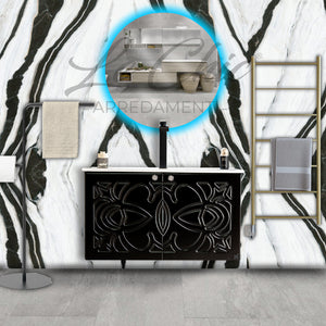 Mobile bagno nero sospeso stile Luxury con colonna - 120 cm, Vela
