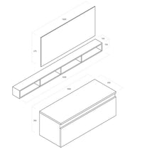 Mobile Bagno Sospeso 100cm Con Cassetto, Pensile a Giorno, Specchio e Lampada - Laccato Bianco Opaco + Pensile Grigio Chiaro