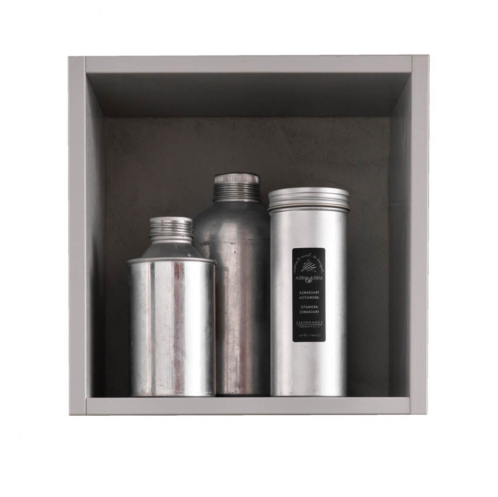 Mobile Bagno Sospeso 100cm Con Cassetto, Pensile a Giorno, Specchio e Lampada - Laccato Bianco Opaco + Pensile Grigio Chiaro