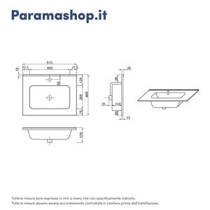 Mobile sospeso 60cm rovere scuro con due ante, vano a giorno e lavabo | Sauris
