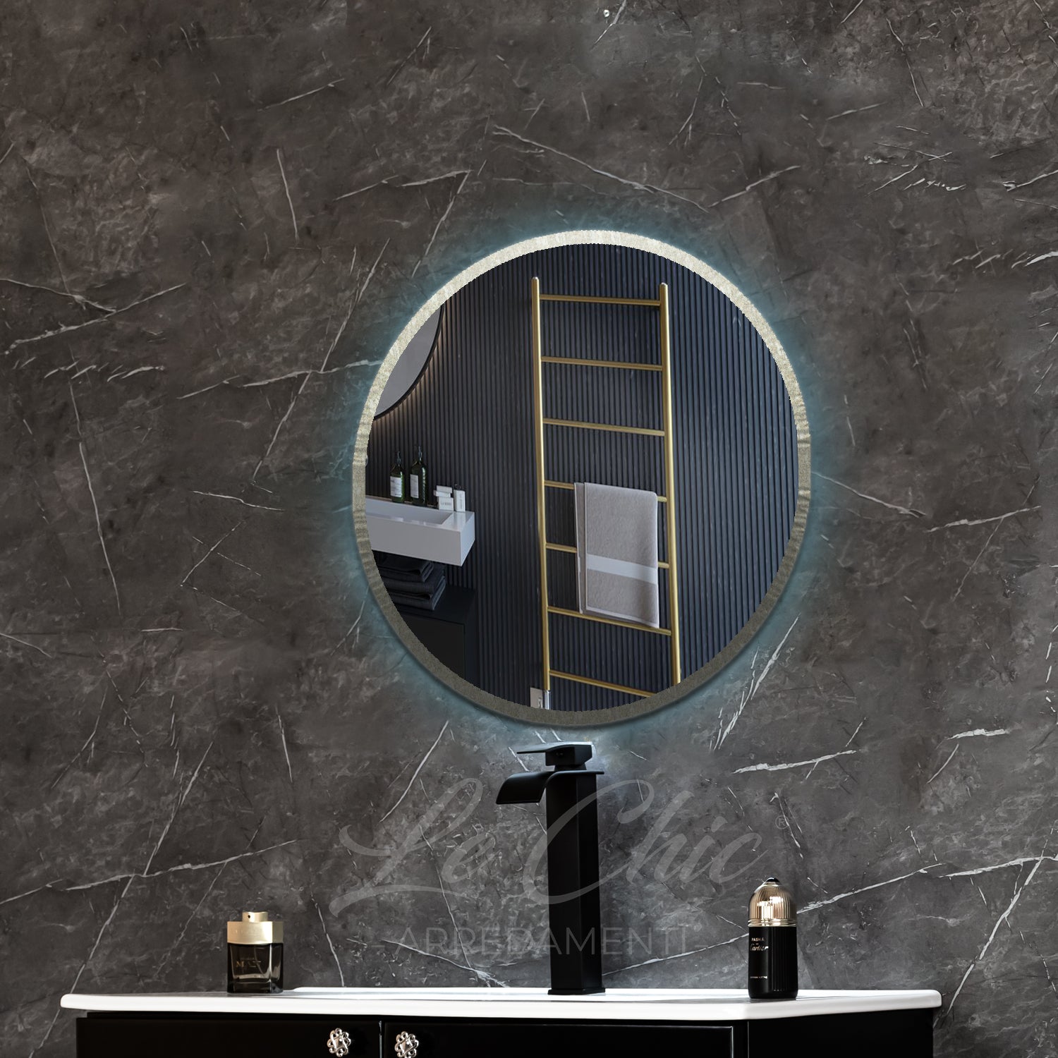 Mobile bagno nero sospeso stile Luxury con colonna - 120 cm, Vela
