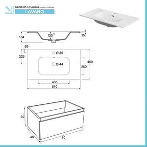 Mobile sospeso 80 cm bianco lucido con lavabo incasso e specchio Iside
