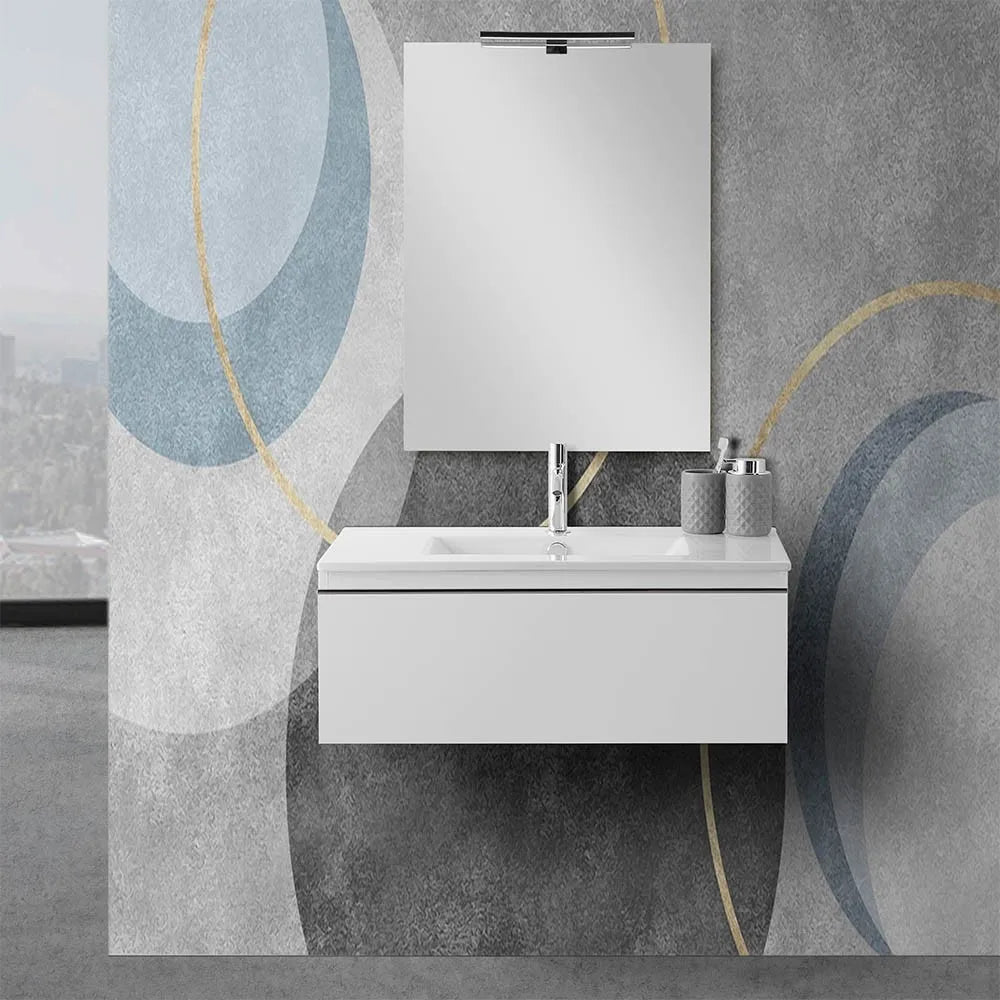 Mobile sospeso 80 cm bianco lucido con lavabo incasso e specchio Iside
